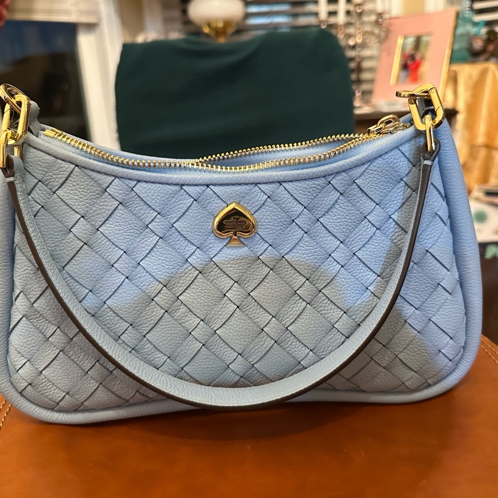 NWOT Kate Spade Light Blue Woven Shoulder Bag